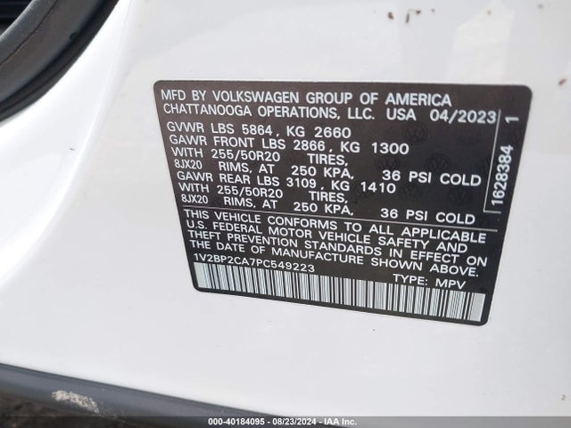 1V2BP2CA7PC549223 Volkswagen Atlas 2.0t Sel