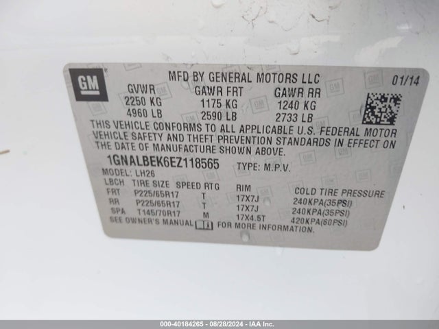 Chevrolet EQUINOX 1LT 2014 1GNALBEK6EZ118565 Image 9