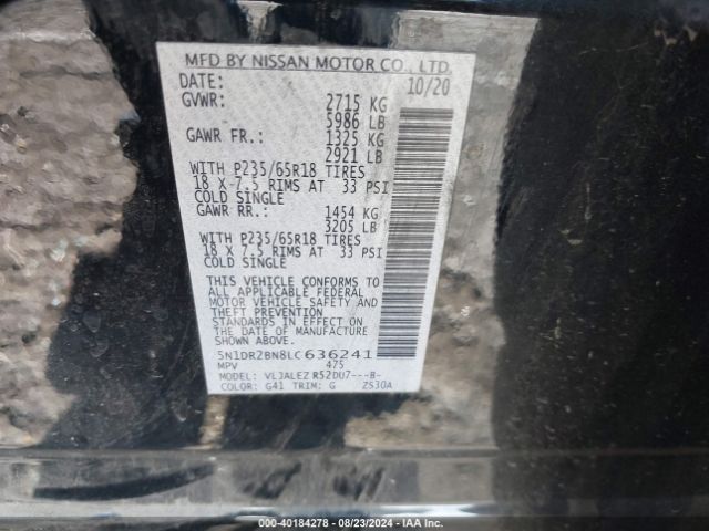 5N1DR2BN8LC636241 Nissan Pathfinder Sv 2wd