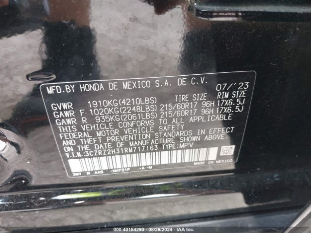 3CZRZ2H31RM717163 Honda Hr-v Awd Lx