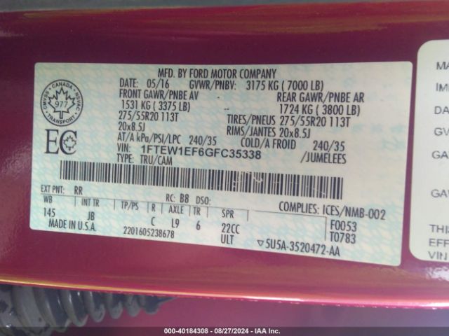 1FTEW1EF6GFC35338 Ford F-150 Xlt