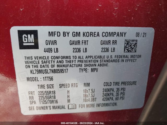 KL79MUSL7NB059517 Chevrolet Trailblazer Awd Rs