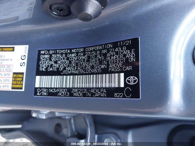 Toyota COROLLA LE 2022 JTDVPMAE5NJ209805 Image 9