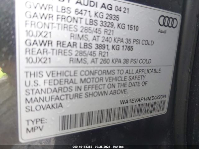 WA1EVAF14MD039034 Audi Q8 Premium Plus 55 Tfsi Quattro Tiptronic