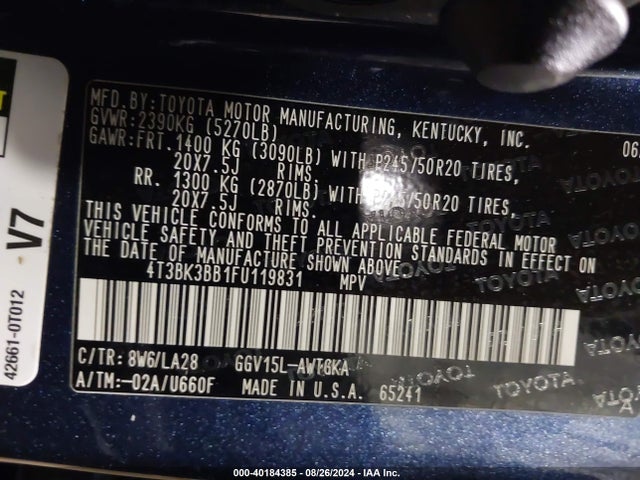 Toyota Venza Xle V6 2015 4T3BK3BB1FU119831 Image 9