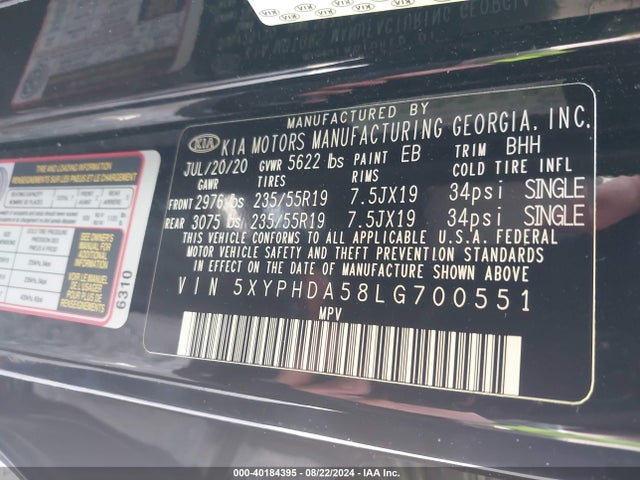 KIA Sorento 3.3l Ex 2020 5XYPHDA58LG700551 Image 9