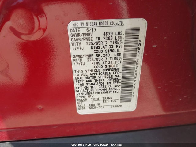 Nissan ROGUE S 2017 JN8AT2MV8HW275142 Image 9