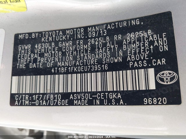 Toyota CAMRY XLE 2014 4T1BF1FK0EU739516 Image 9