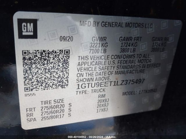 1GTU9EET1LZ375497 GMC Sierra 1500 4wd  Short Box At4