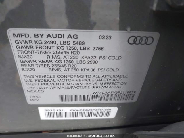 WA1EAAFY3P2119529 Audi Q5 Premium Plus 45 Tfsi S Line Quattro