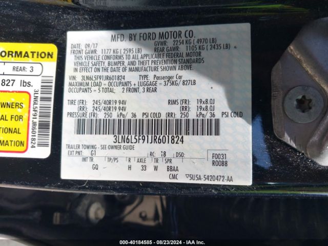 3LN6L5F91JR601824 Lincoln Mkz Reserve