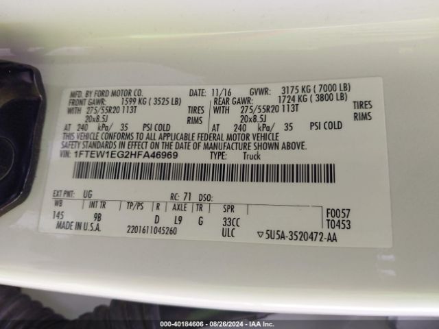 1FTEW1EG2HFA46969 Ford F-150 Platinum