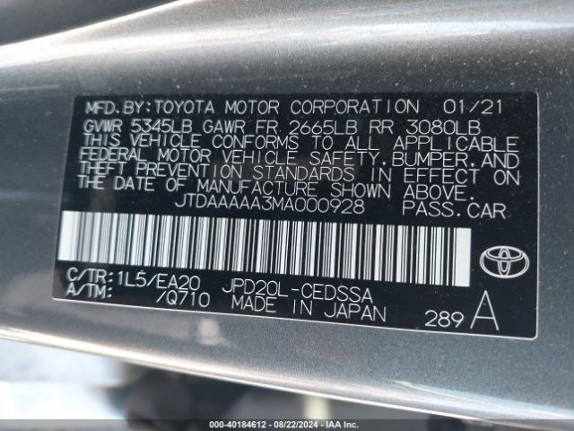 JTDAAAAA3MA000928 Toyota Mirai Xle