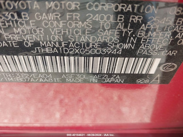 JTHBA1D2XG5003944 Lexus IS 200T