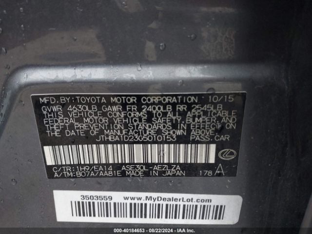JTHBA1D23G5010153 Lexus IS 200T