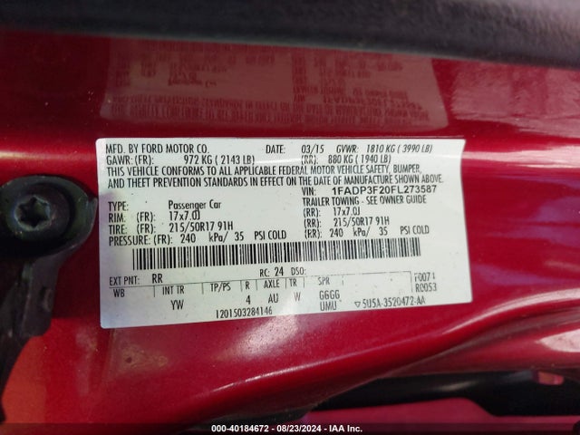 Ford FOCUS SE 2015 1FADP3F20FL273587 Image 9