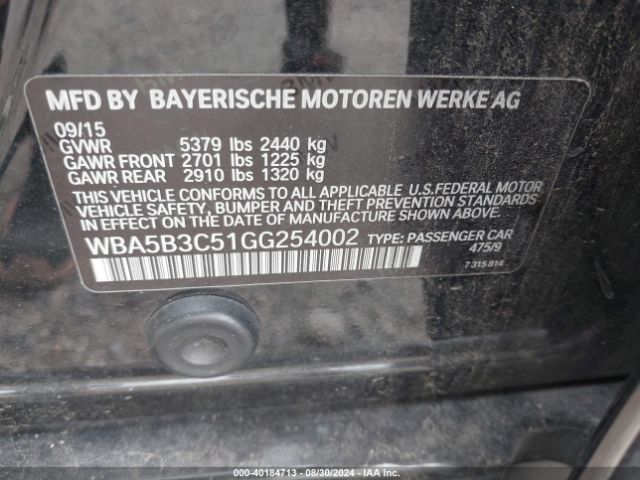 2016 BMW 535I WBA5B3C51GG254002 Photo 8