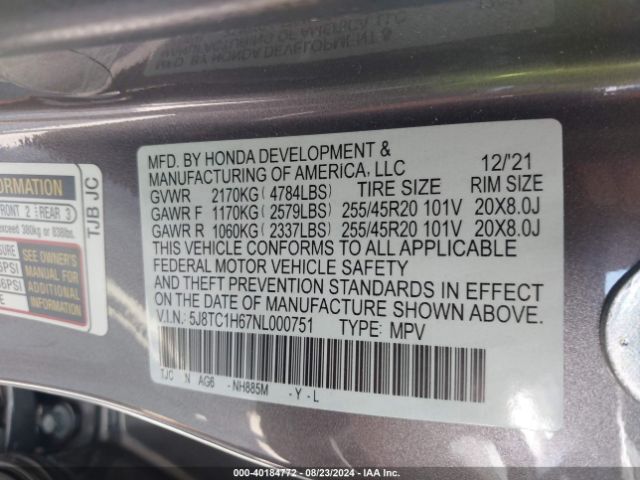 5J8TC1H67NL000751 Acura Rdx A-spec Package