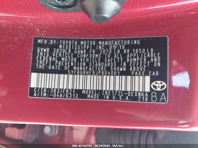 Toyota COROLLA LE 2018 5YFBURHE9JP804001 Image 9