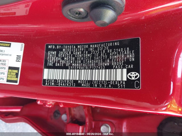Toyota COROLLA LE 2020 5YFEPRAE9LP127453 Image 9