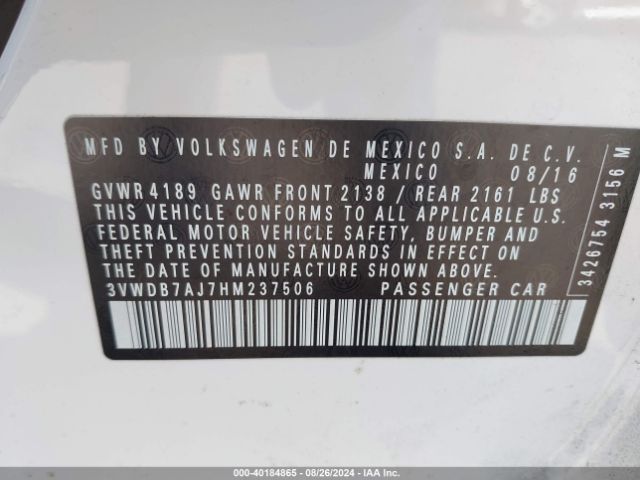 3VWDB7AJ7HM237506 Volkswagen Jetta 1.4t Se