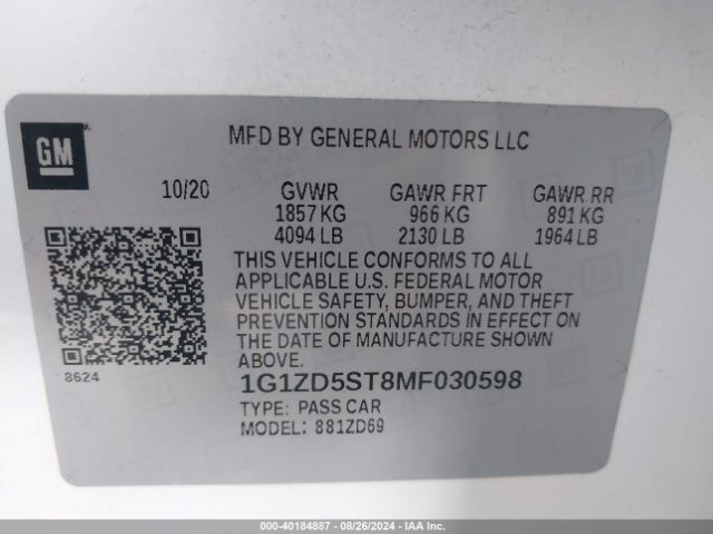 2021 CHEVROLET MALIBU 1G1ZD5ST8MF030598 Photo 8