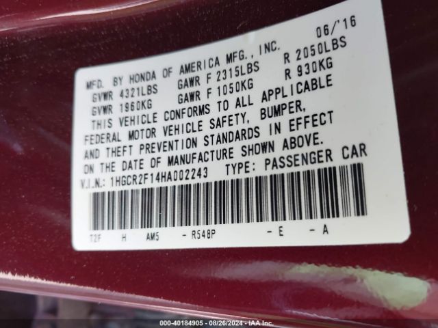 1HGCR2F14HA002243 Honda Accord Sport Se