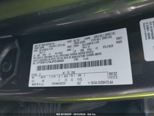1FTEW1C54JFD38680 Ford F-150 Xlt