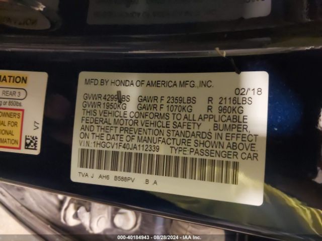 1HGCV1F40JA112339 Honda ACCORD EX