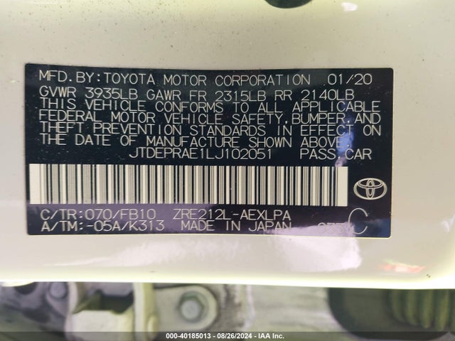 Toyota COROLLA LE 2020 JTDEPRAE1LJ102051 Image 9