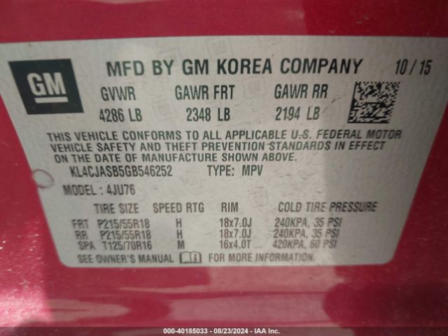 KL4CJASB5GB546252 Buick Encore