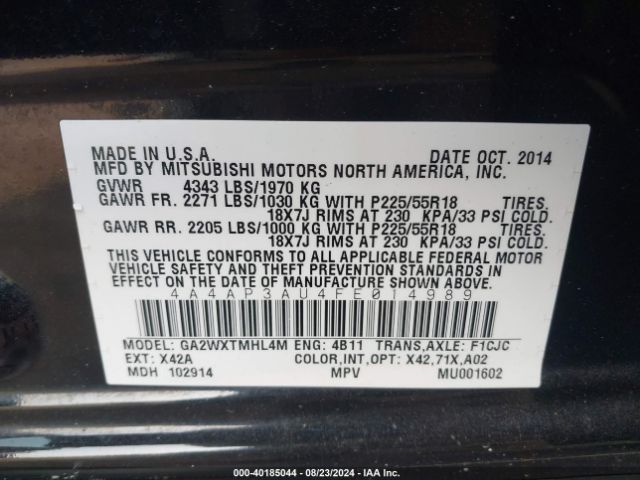 4A4AP3AU4FE014989 Mitsubishi Outlander Sport Es