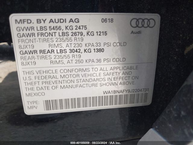 WA1BNAFY9J2204731 Audi Q5 2.0t Premium/2.0t Tech Premium