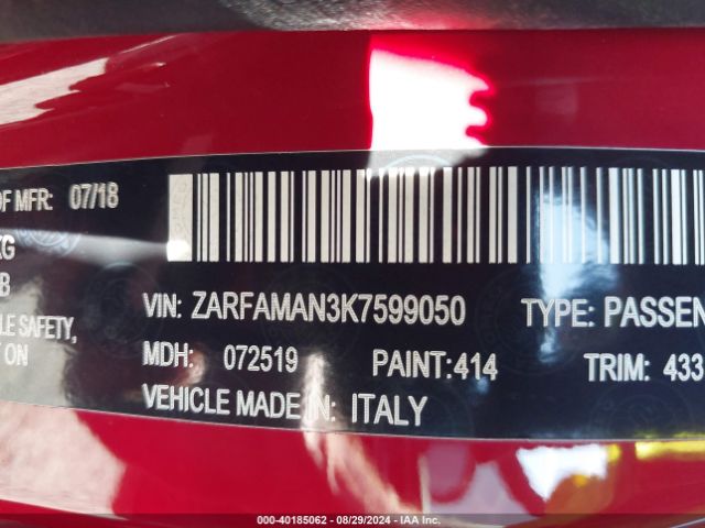 ZARFAMAN3K7599050 Alfa Romeo Giulia Rwd