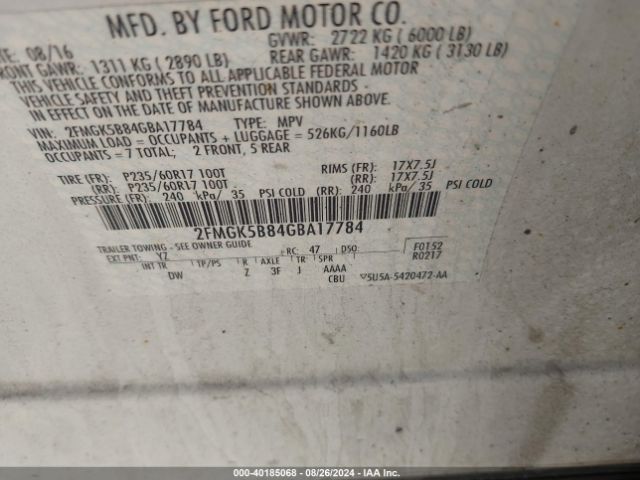2FMGK5B84GBA17784 Ford FLEX SE