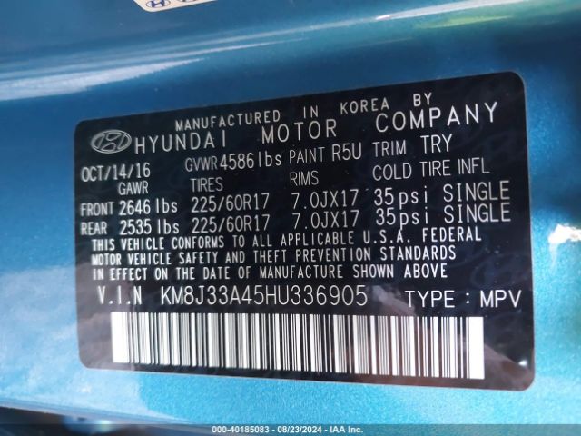 KM8J33A45HU336905 Hyundai TUCSON SE