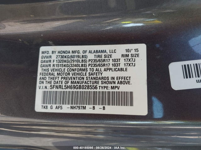 Honda Odyssey Ex-l 2016 5FNRL5H69GB028556 Image 9