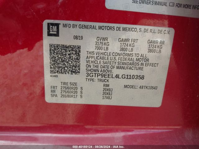 3GTP9EEL4LG110358 GMC Sierra 1500 4wd  Short Box At4