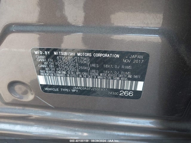 JA4AD3A37JZ031837 Mitsubishi Outlander Se