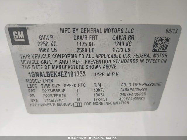 Chevrolet EQUINOX 1LT 2014 1GNALBEK4EZ101733 Image 9