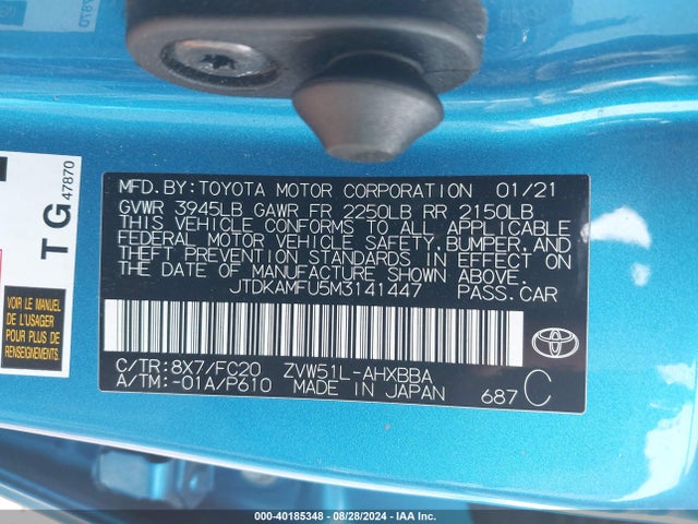 Toyota Prius L Eco 2021 JTDKAMFU5M3141447 Image 9