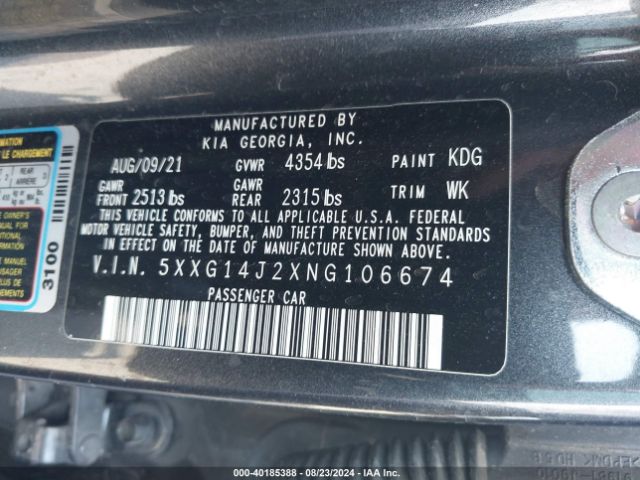 5XXG14J2XNG106674 KIA K5 LXS