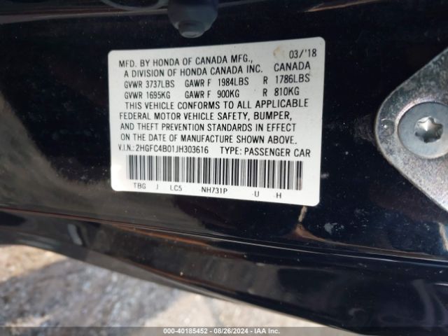2HGFC4B01JH303616 Honda Civic Lx-p