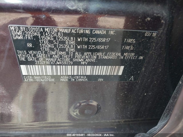 Toyota RAV4 LE 2018 2T3ZFREV7JW459229 Image 9