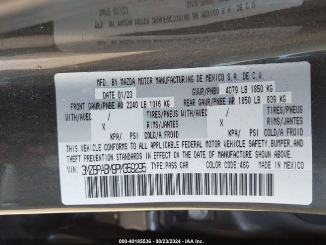 3MZBPABM9PM359295 Mazda Mazda3 2.5 S Select