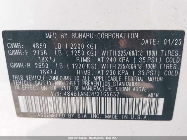 4S4BTANC2P3165657 Subaru Outback Limited