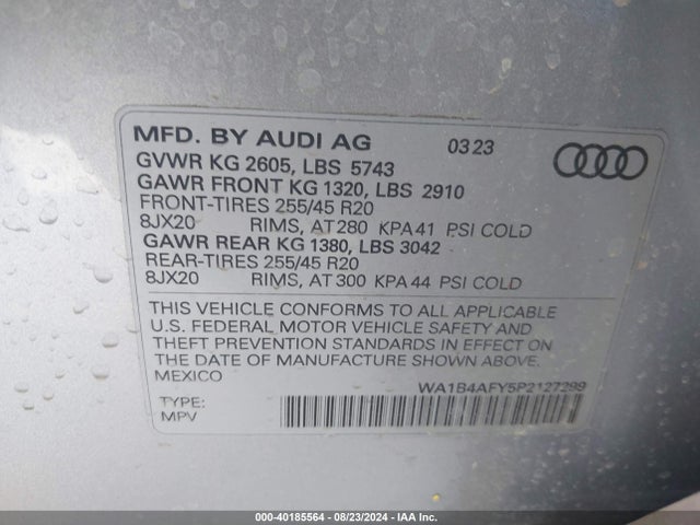 WA1B4AFY5P2127299 Audi Sq5 Premium Plus Tfsi Quattro Tiptronic
