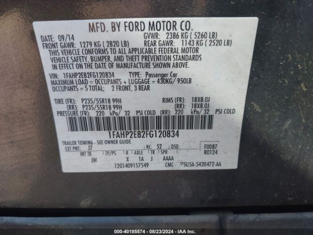 1FAHP2E82FG120834 Ford TAURUS SEL