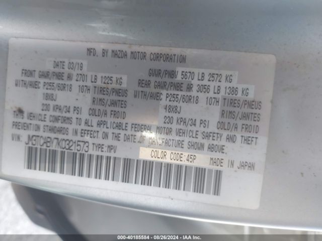 JM3TCABY7K0321573 Mazda CX-9 SPORT