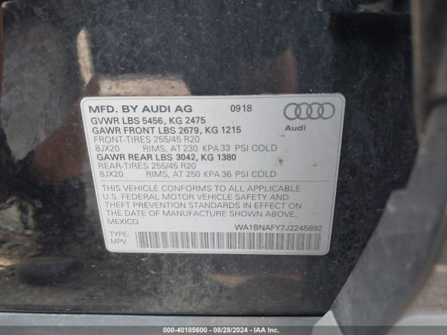 WA1BNAFY7J2245892 Audi Q5 2.0t Premium/2.0t Tech Premium